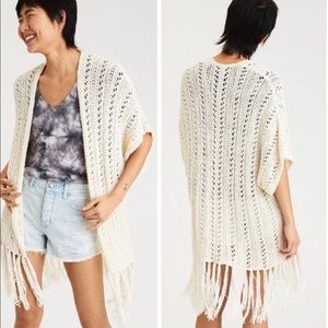 American Eagle Crochet Fringe Kimono
